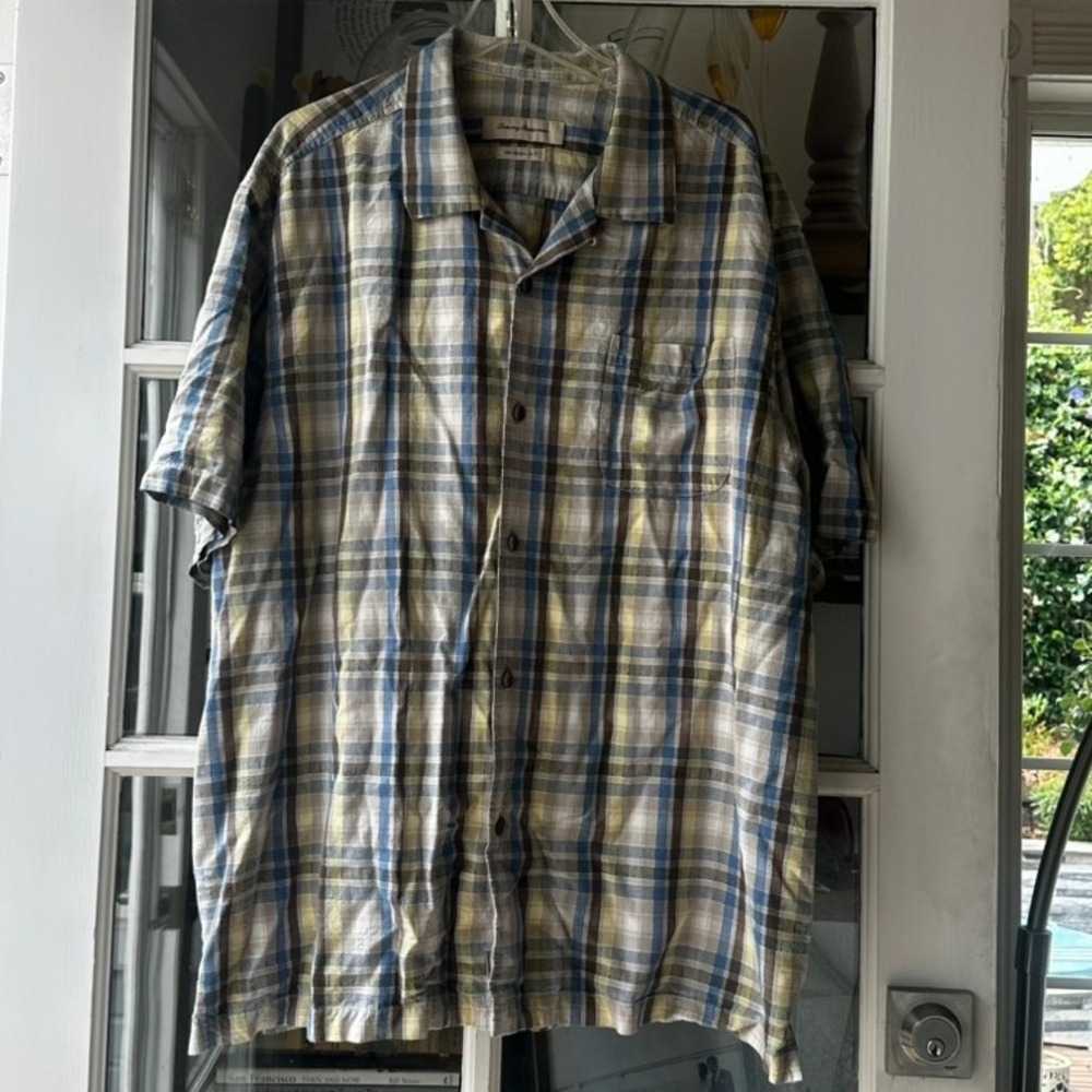 Tommy Bahama Silk Plaid Button Up Short Sleeve Shirt Original Fit XXL